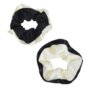 Elastice de par textile, Set 2 buc, Bicolore Negru si Ecru, Textura Satinata
