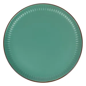 Farfurie Ceramică 22cm cu Dungi Reliefate, Culoare Petrol și Margine Maro