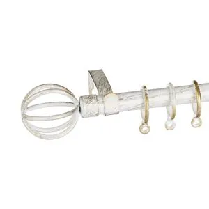 Galerie pentru perdele extensibilă, metalică, albă brushed, cu sferă, 110-210 cm