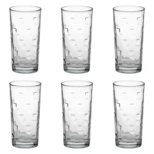 Set 6 pahare sticlă transparentă cu design pătrat și relief