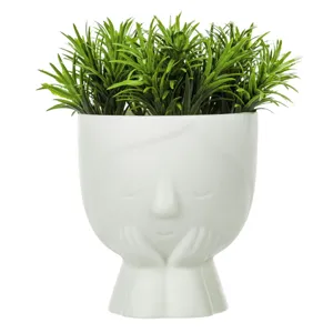 Ghiveci Decorativi Alb cu Fata și Plantă Artificială 9x9x15cm
