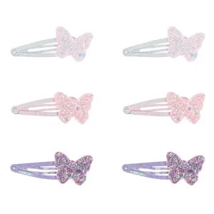 Clame Metalice Fluturi 3D cu Glitter Roz, Lila și Alb pentru Copii
