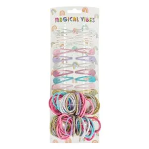 Set Accesorii Par 60 Bucăți: 20 Clame Glitter și 40 Elastice Pastel