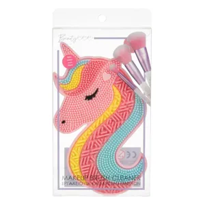 Suport din silicon pentru curatarea pensulelor de machiaj, model unicorn, multicolor, 9.5x17 cm