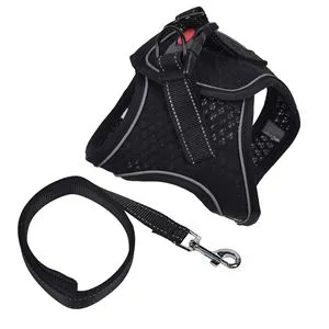 Ham cu lesa negru pentru caini - Material textil reflectorizant