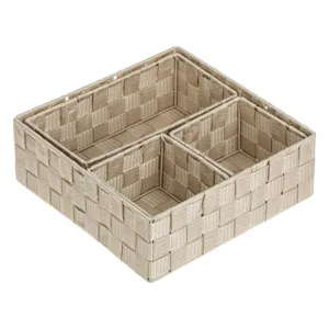 Set 4 Cosuri de Depozitare Bej, Tip Ratan cu Cadru Metalic, 3 Dimensiuni