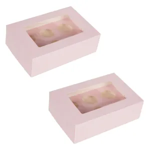 Cutii din Carton Roz cu Fereastra pentru 6 Cupcakes 24x17x7.5cm - 2buc