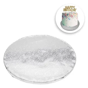 Suport rotund pentru tort, Argintiu cu model floral, Ø35cm