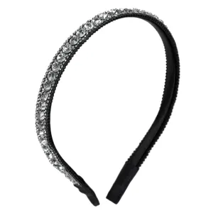 Coroniță de păr subțire cu pietre transparente și strass, neagră