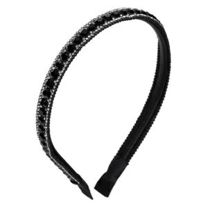 Coroniță subțire pentru păr cu pietre negre și strass, Neagră