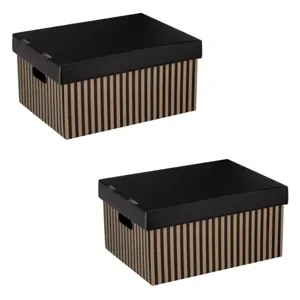 Set Cutii de Depozitare din Carton Pliabile Bej cu Dungi Negre