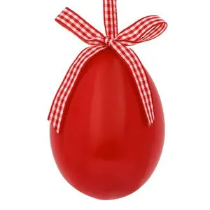 Ou Decorativ de Paste Rosu cu Panglica cu Carouri, 10 cm