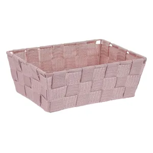 Cos de depozitare impletit roz metalic, 22x15.5x8cm