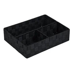 Cos de depozitare din ratan, 3 compartimente, Negru, 32x25x8cm