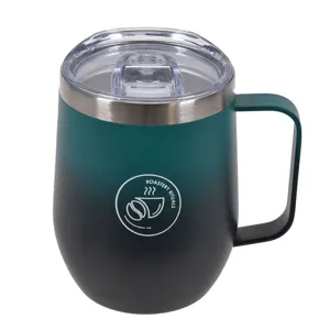 Cana Cafea Otel Inoxidabil Gradient Verde-Negru Mat cu Capac Ermetic