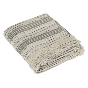 Cuvertură Decorativă Ecru cu Dunga Neagră și Franjuri pentru Canapea 280x180cm
