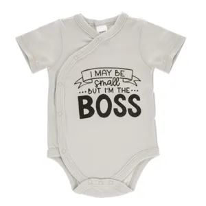 Body de bumbac gri cu mesaj motivant pentru bebeluși