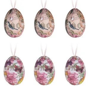 Oua decorative de Paste din spuma, cu imagine vintage flori si pasari, 5 cm, set 6 bucati, multicolor