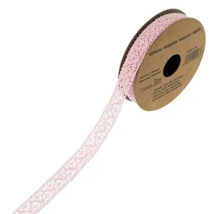 Panglica cu model dantela, Roz, 3m x 15mm