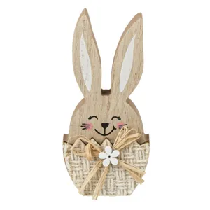 Decoratiune din Lemn Paste in Ou cu Margareta Alba, 7x2x15cm