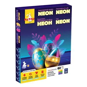 Set vopsit oua cu autocolante neon, 6 culori, pentru 60 de oua