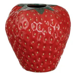 Vază decorativă ceramică în formă de căpșună, 20x20x21 cm, roșu