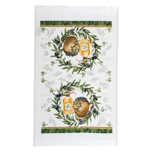 Prosop de bucătărie din bumbac alb cu model masline 60x35cm