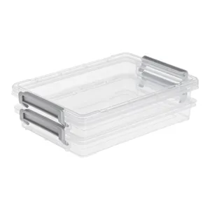 Set 2 Cutii de Organizare cu 2 Nivele, Plastic Transparent, 25.4x17.5x3cm