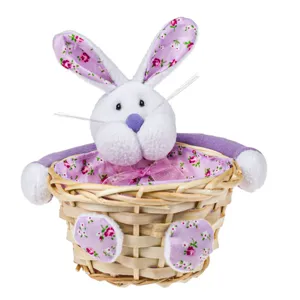 Cos Decorativ de Paste cu Iepure, Tesatura Floral, Ø14cm