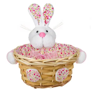 Cos Decorativ de Paste cu Iepure, Tesatura Floral, Ø20cm