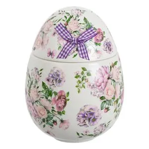 Recipient Ceramic pentru Biscuiti cu Flori Lila si Fundita, Ø12x17cm