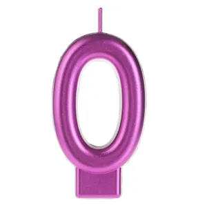 Lumanare cifra 0, Fucsia Metalizat, pentru tort de zi de nastere