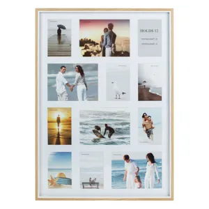 Rama foto decorativa cu paspartu din lemn de stejar, natural, 12 poze, 52.5x72.5 cm