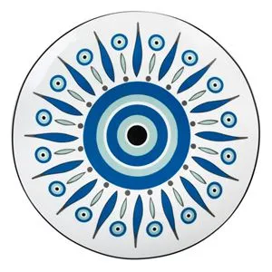 Farfurie pentru fructe din portelan, 19.5 cm, alb cu model tribal ochi albastru