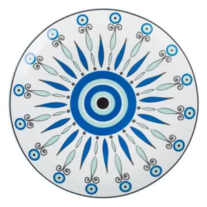 Farfuri Intinse Albe cu Design Tribal și Ochi Albastru