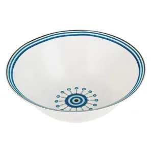Bol portelan cu model tribal ochi, 1.8L, Alb/Albastru/Negru