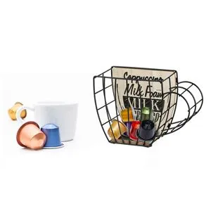 Suport pentru capsule de cafea, Formă de ceașcă, Metal și lemn