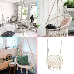 Fotoliu Suspendat Macrame Rotund din Sfoară de Bumbac