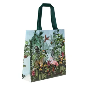Sacosa reutilizabila cu model jungla, 30x10x30cm, verde