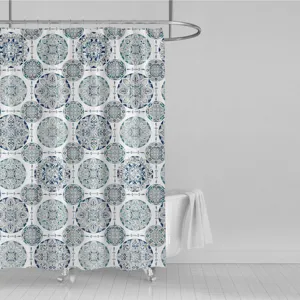 Perdea Duș Poliester Model Vintage Cercuri Multicolor 180x180cm cu 12 inele