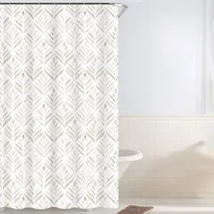 Perdea de dus, Alb, 180x180cm, cu Modele Hexagonale Aurii, Include 12 Inele