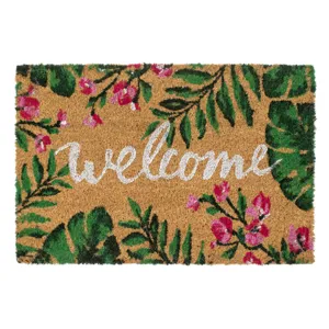 Covoras de intrare cu model tropical, 60x40 cm, maro