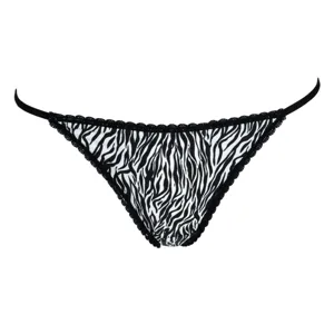 Chiloți string satinați cu dantelă, model zebră, One Size