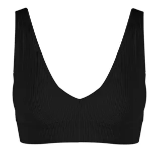 Bustier Ribbed Seamless Negru cu Bureti, Decolteu V și Bretele Late – Mărime Uni