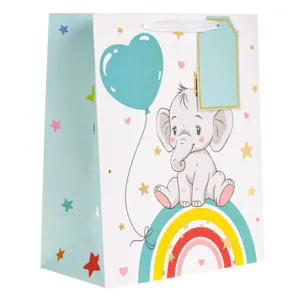 Sacoșă cadou din hârtie cu elefant și curcubeu