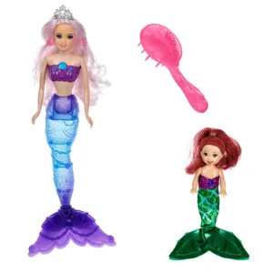 Set Păpuși Sirenă Manechin 33 cm cu Coadă Schimbătoare Culoare