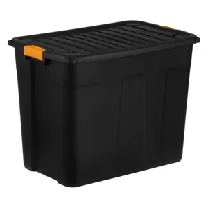 Cutie de Depozitare Plastic Rezistentă 120L Negru cu Cleme