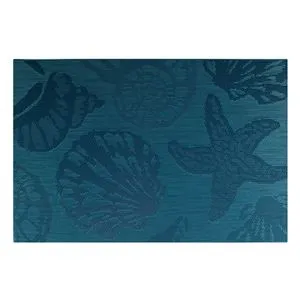 Suport farfurii cu model perforat, scoici și stele de mare, 45x30 cm, albastru/gri