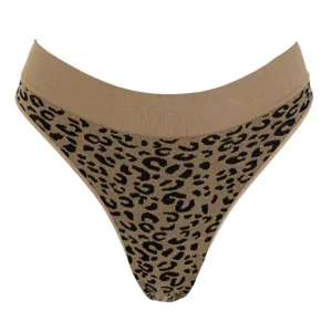 Chiloti String Seamless cu Imprimeu Leopard, Bej