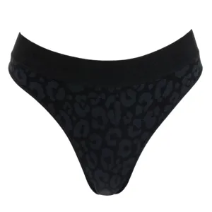 Chiloti String Seamless cu Imprimeu Leopard, Negru